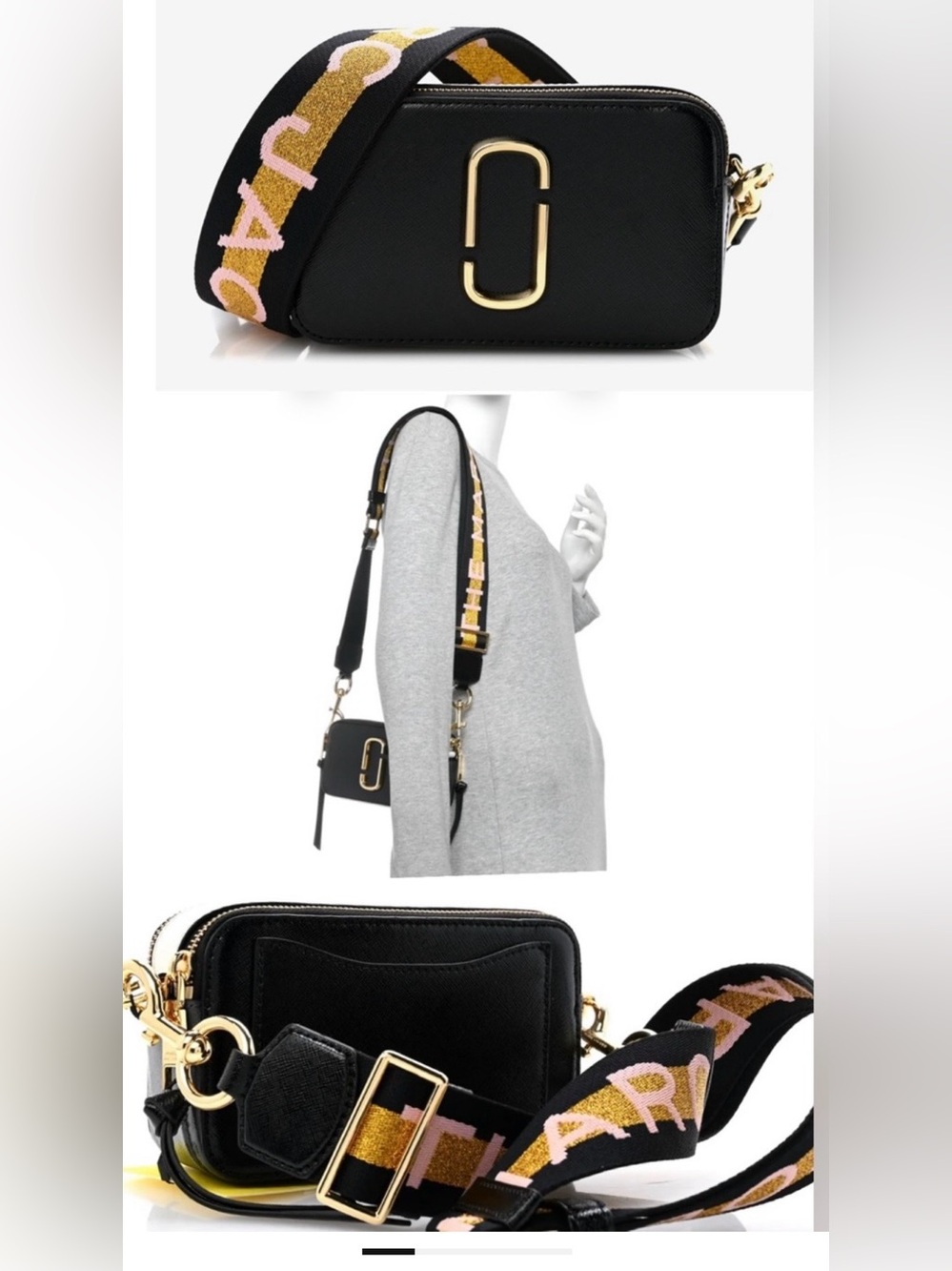 Michael Kors Black Crossbody Bag with Pink and Gold Strap